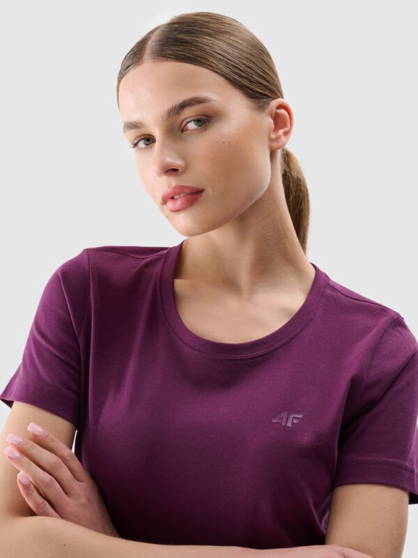 451ed075261fa8d4c2fa7b3c8697a9091eb16905 4F T-shirt regular gładki damski - fioletowy