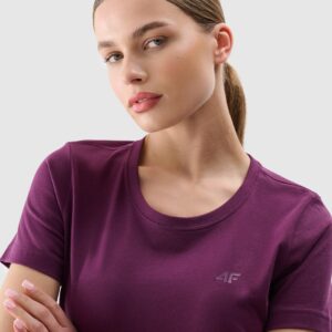 4F T-shirt regular gładki damski - fioletowy