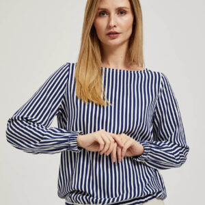 Koszula z okrągłym dekoltem i cienkimi paskami biało-granatowa
