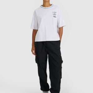 4F T-shirt oversize z nadrukiem damski - szary