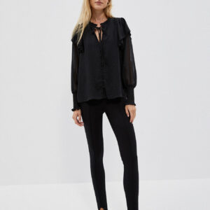 Gładkie spodnie z paskiem na stopie czarne