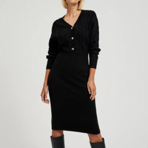 46b18f8c52aeeaff63d35eaba862bd15ca16b766 Dzianinowa sukienka ozdobiona guzikami czarna