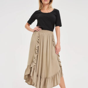 46f8311846a06833420e4cb54ab1b3a3c551d624 Spódnica z falbaną oliwkowa