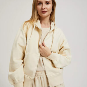 4715baa62d8f9b1f1d50352d19a083f16d51fe55 Rozpinana bluza z kapturem i bufiastymi rękawami beżowa