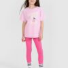 4F T-shirt regular z nadrukiem dziewczęcy - różowy 158 (12-13 lat)