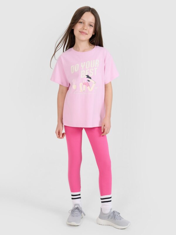4F T-shirt regular z nadrukiem dziewczęcy - różowy 158 (12-13 lat)