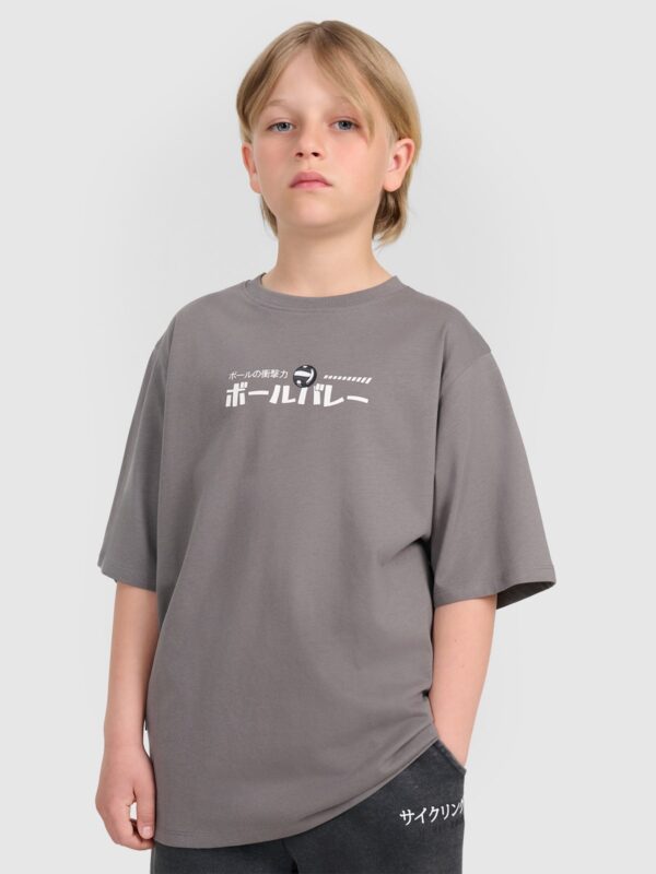 4F T-shirt oversize z nadrukiem chłopięcy - szary 140 (9-10 lat)