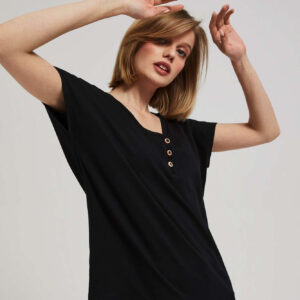 T-shirt z dekoltem w serek z guzikami czarny