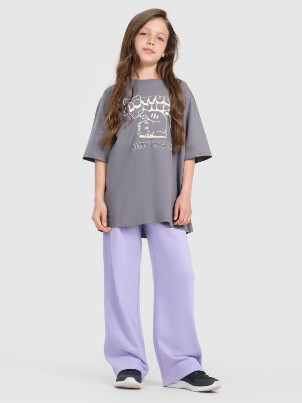 4F T-shirt oversize z nadrukiem dziewczęcy - szary 158 (12-13 lat)