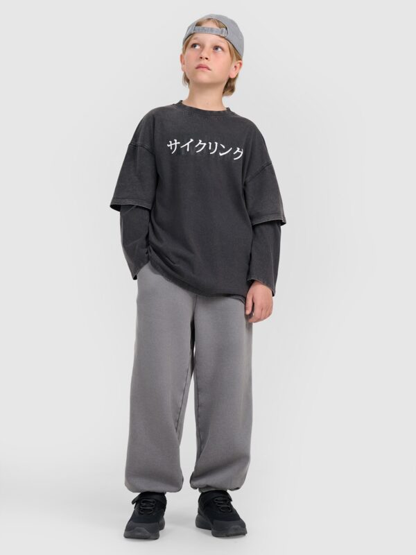 4F Longsleeve oversize z nadrukiem chłopięcy - szary 122 (6-7 lat)