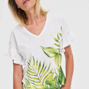 Bawełniana bluzka z falbaną na rękawach biała