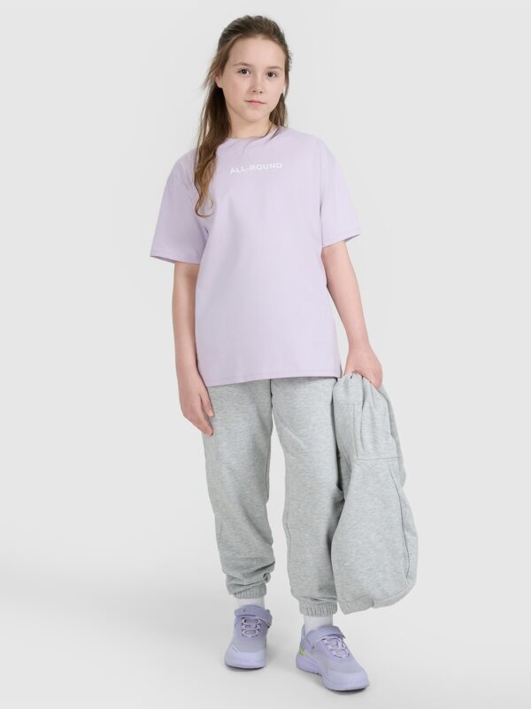 48eafc3d329170dc05691e34c53860082745bbc2 4F T-shirt oversize z nadrukiem dziewczęcy - fioletowy 152 (11-12 lat)