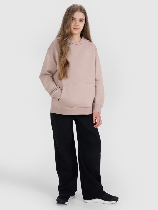 4F Bluza dresowa nierozpinana z kapturem dziewczęca - beżowa 140 (9-10 lat)