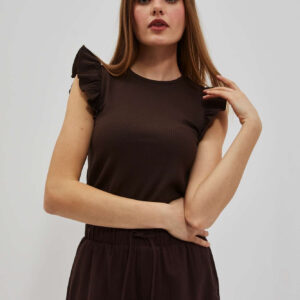 Bluzka z falbaną na ramionach ciemnbrązowa