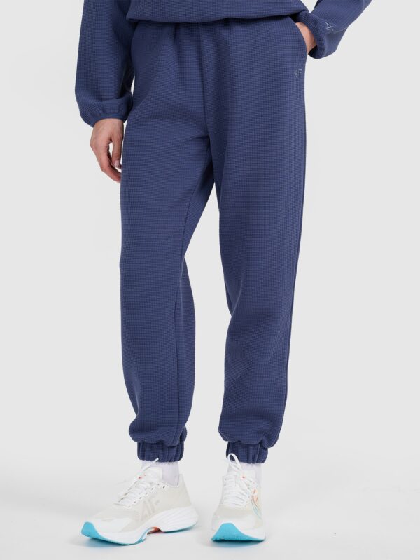 4F Spodnie dresowe z waflowej dzianiny damskie - granatowe