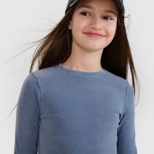 4c0d52154812abc685ae0494a45ba70178e31cb7 4F Longsleeve slim crop top gładki dziewczęcy - granatowy 140 (9-10 lat)