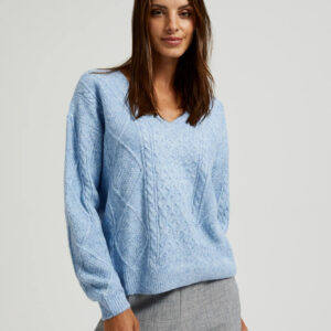 4da3364379404e7ef7a2508ef026470f73cf2292 Sweter z dekoltem w serek błękitny