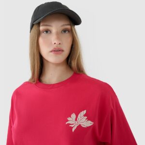 4F T-shirt oversize z nadrukiem damski - różowy