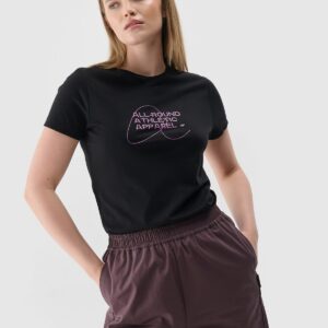 4e67513d7f8579be26e972e52493037be31333dd 4F T-shirt slim z nadrukiem damski - czarny