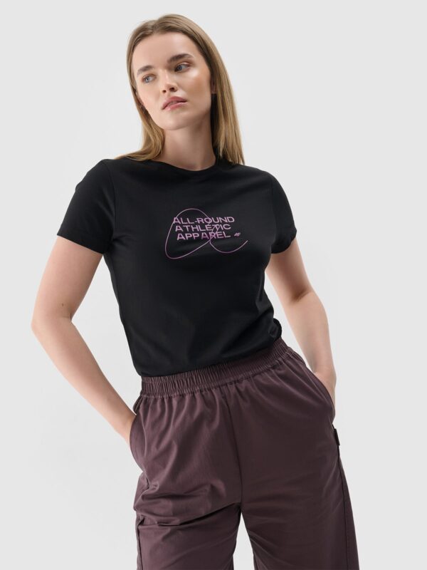 4F T-shirt slim z nadrukiem damski - czarny
