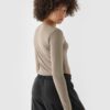 4F Longsleeve slim gładki damski - brązowy
