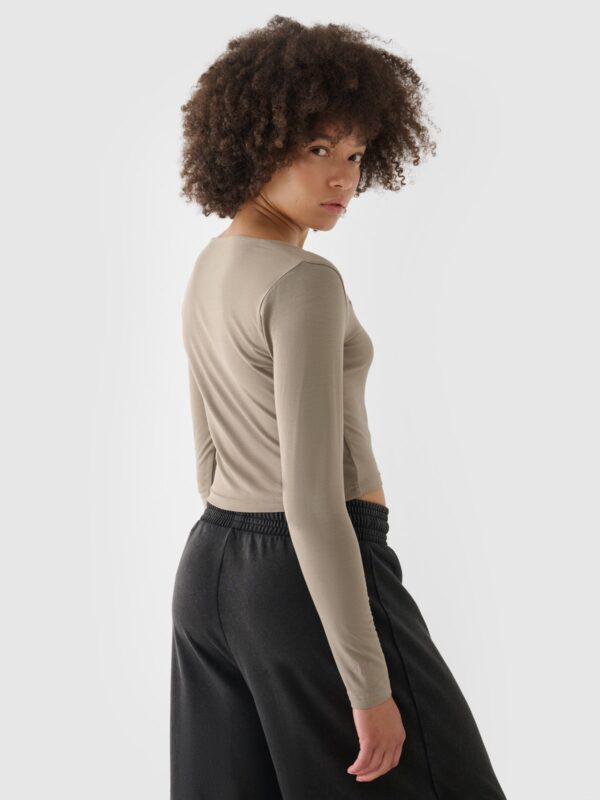 4F Longsleeve slim gładki damski - brązowy