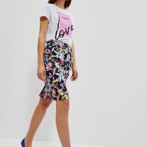 Spódnica z roślinnym printem ciemnbrązowa