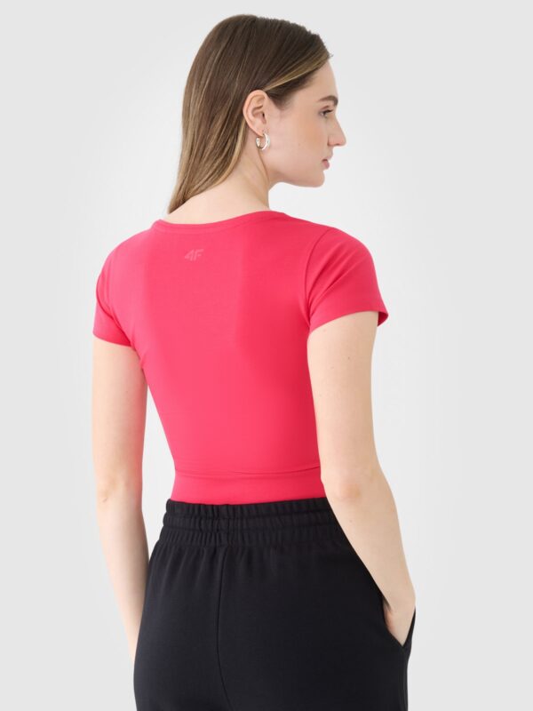 4f52484ecf9688e8471b24734940250ee509a40f 4F T-shirt crop top gładki damski - różowy