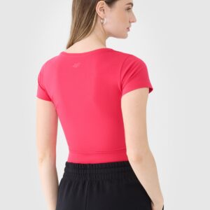 4F T-shirt crop top gładki damski - różowy