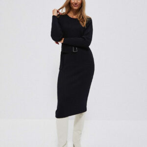 4f8ecf2743ab7a05f58e797d13ad917fc7c8bd49 Prążkowana sukienka z paskiem czarna