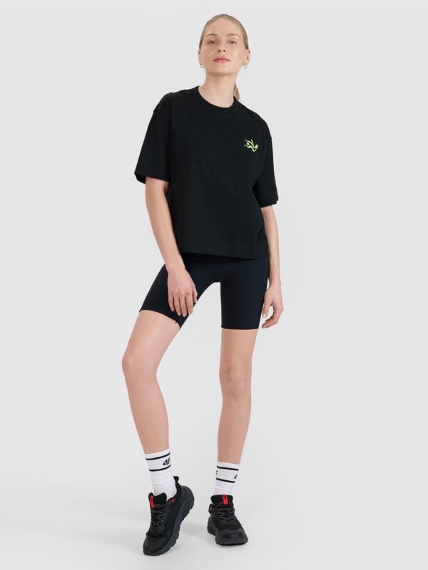 4F T-shirt regular z nadrukiem damski - czarny