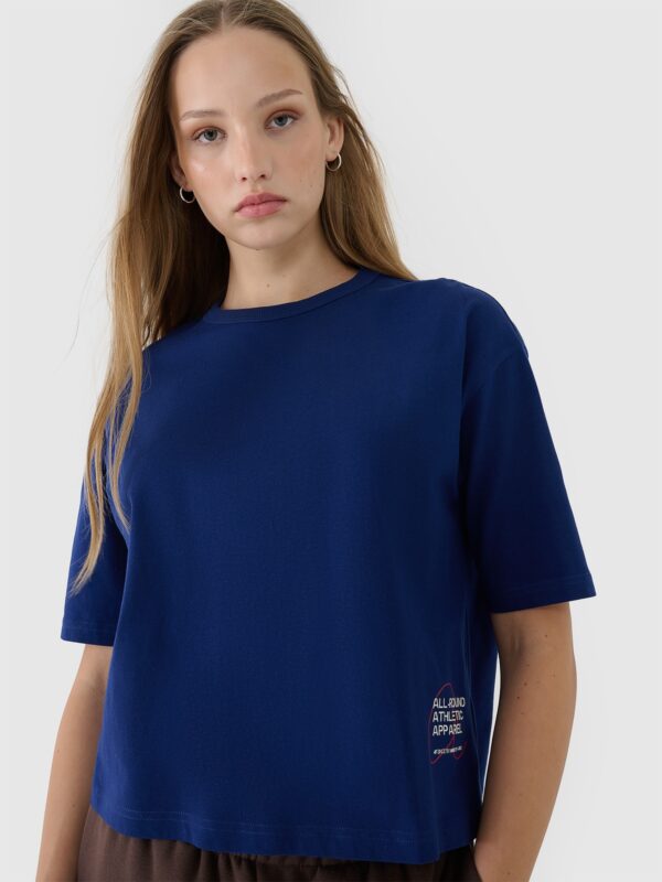 4F T-shirt oversize z nadrukiem damski - granatowy