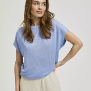 Gładka bluzka z okrągłym dekoltem błękitna
