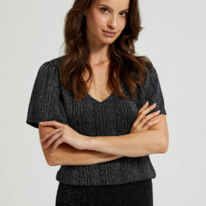 Blyszcząca bluzka z dekoltem w serek czarna