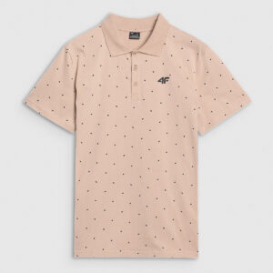 4F Koszulka polo regular z nadrukiem męska - beżowa