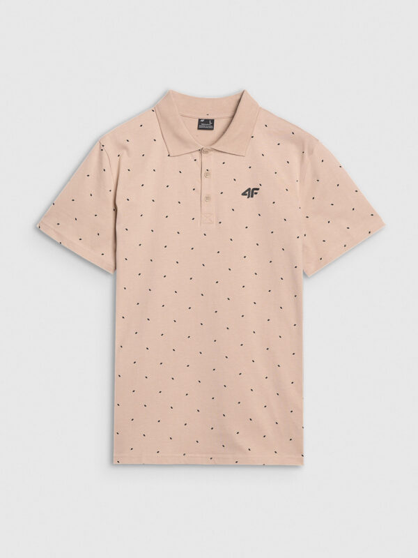 4F Koszulka polo regular z nadrukiem męska - beżowa