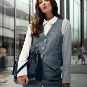 Elegancka kamizelka z guzikami w kolorze srebrnym szara