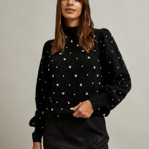 Sweter ozdobiony koralikami czarny