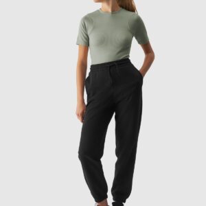 4F T-shirt slim crop-top gładki damski - khaki