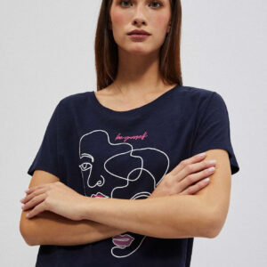 521ddab246084b476a73613832a5621dacd1ba93 Bluzka z nadrukiem w kształcie twarzy granatowa