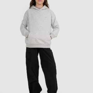 5455adefad607181714e367140a4b2b900620398 4F Bluza dresowa nierozpinana z kapturem dziewczęca - szara 134 (8-9 lat)