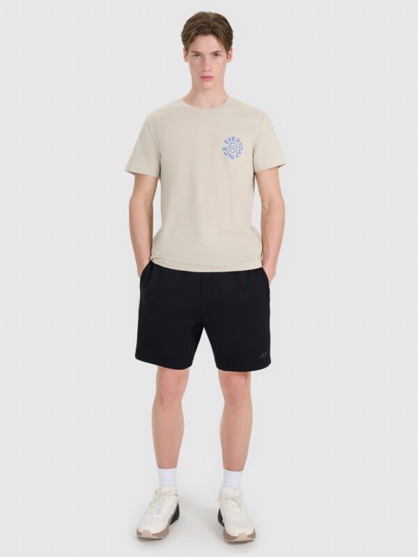 4F T-shirt regular z nadrukiem męski - beżowy