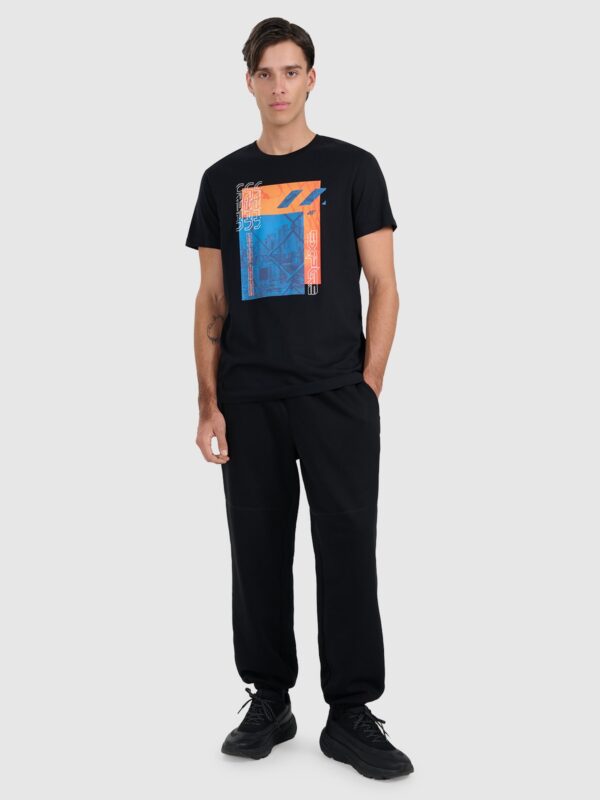 4F T-shirt regular z nadrukiem męski - czarny