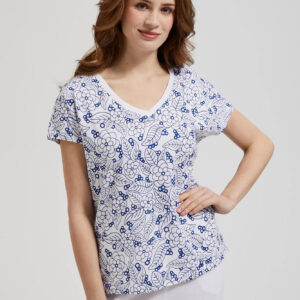 Bluzka biała w kwiatowy wzór z dekoltem w serek