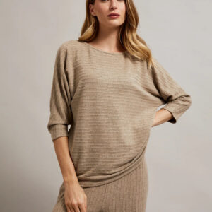 Sweter ozdobiony metaliczną nitką beżowy