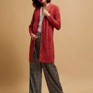 Długi kardigan malinowy