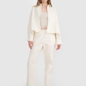 4F Koszula oversize z kołnierzykiem damska - biała