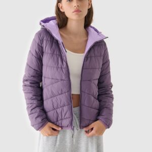 4F Kurtka puchowa dwustronna z wypełnieniem PrimaLoft damska - fioletowa