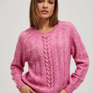 Sweter z ozdobnym splotem fuksjowy
