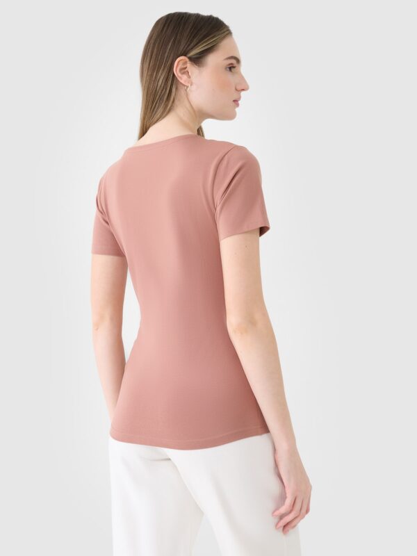4F T-shirt slim gładki damski - brązowy
